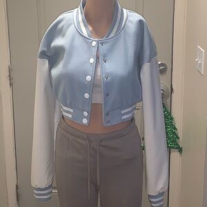 Women's Blue and White Varsity Jacket